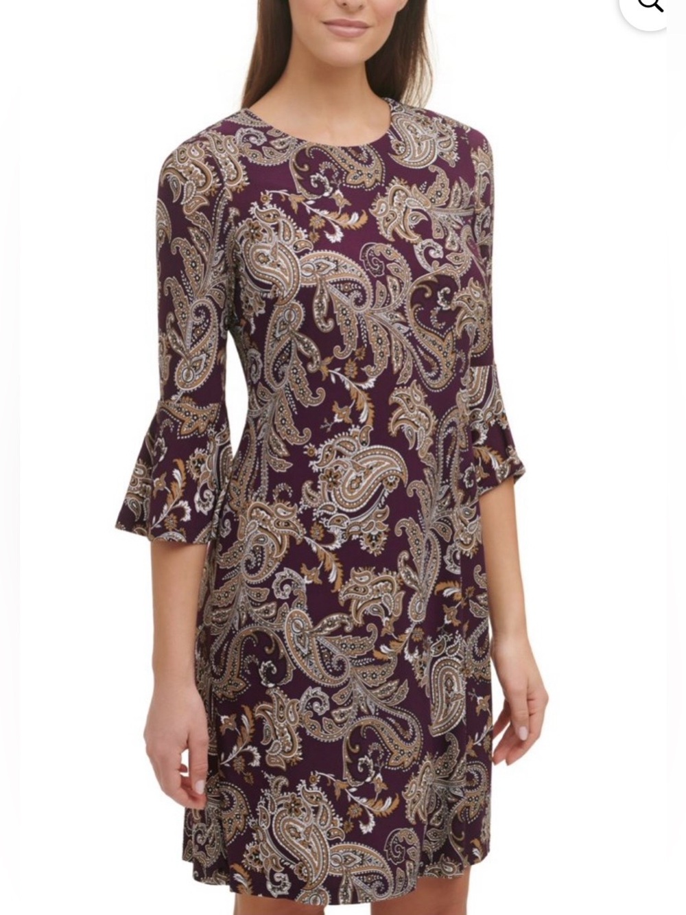 TOMMY HILFIGER Plum Paisley Shift Dress with Bell Sleeves - Sz 4